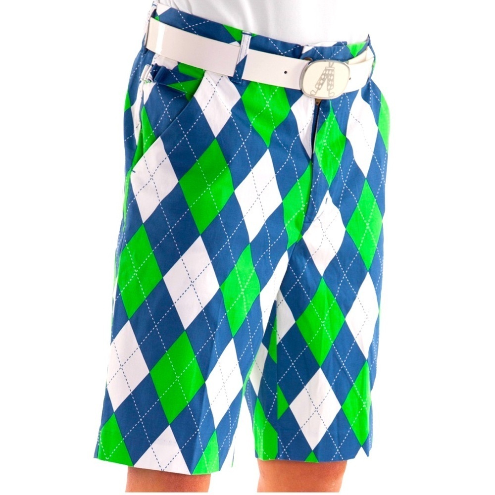 Royal & Awesome- Blue and Green Argyle Shorts. Size 40